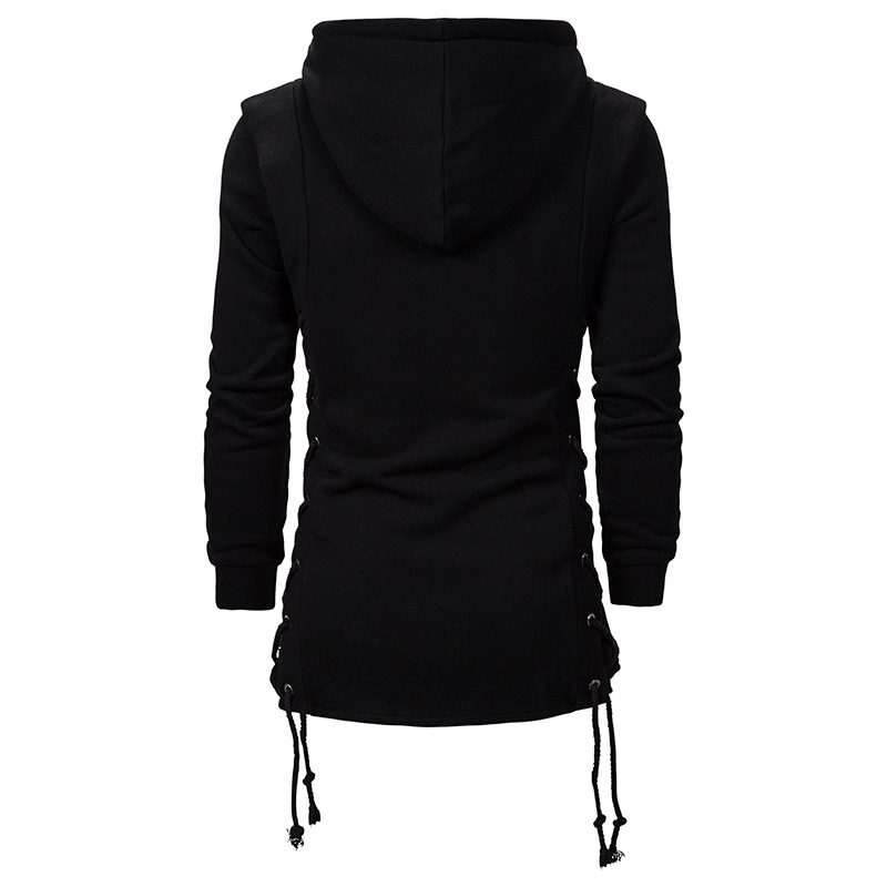 Dark hooded loose sweater European size men's diagonal zipper solid color fashion sweater jacket
