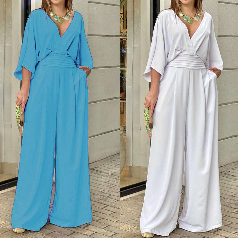 Spring New Women's Fashion Batwing Long Sleeve Solid Color Jumpsuit B5 h7