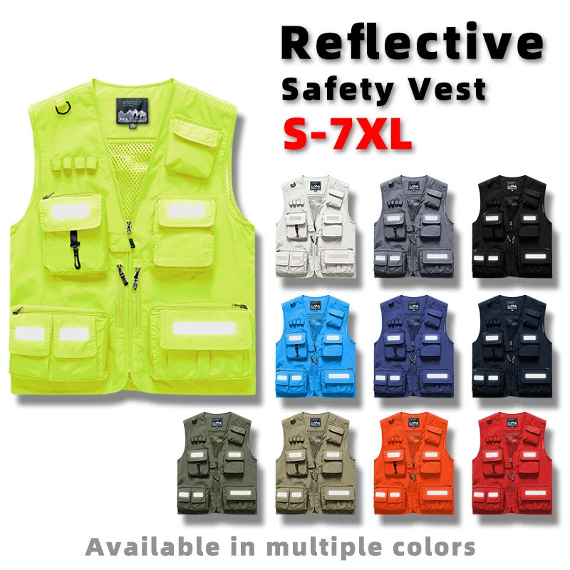 Camping Work Vest Multi Pocket Hunting Multipocket Man Fashion Leather Vests for Men Sleeveless Jacket Summer Mesh Motorcyclist 250804
