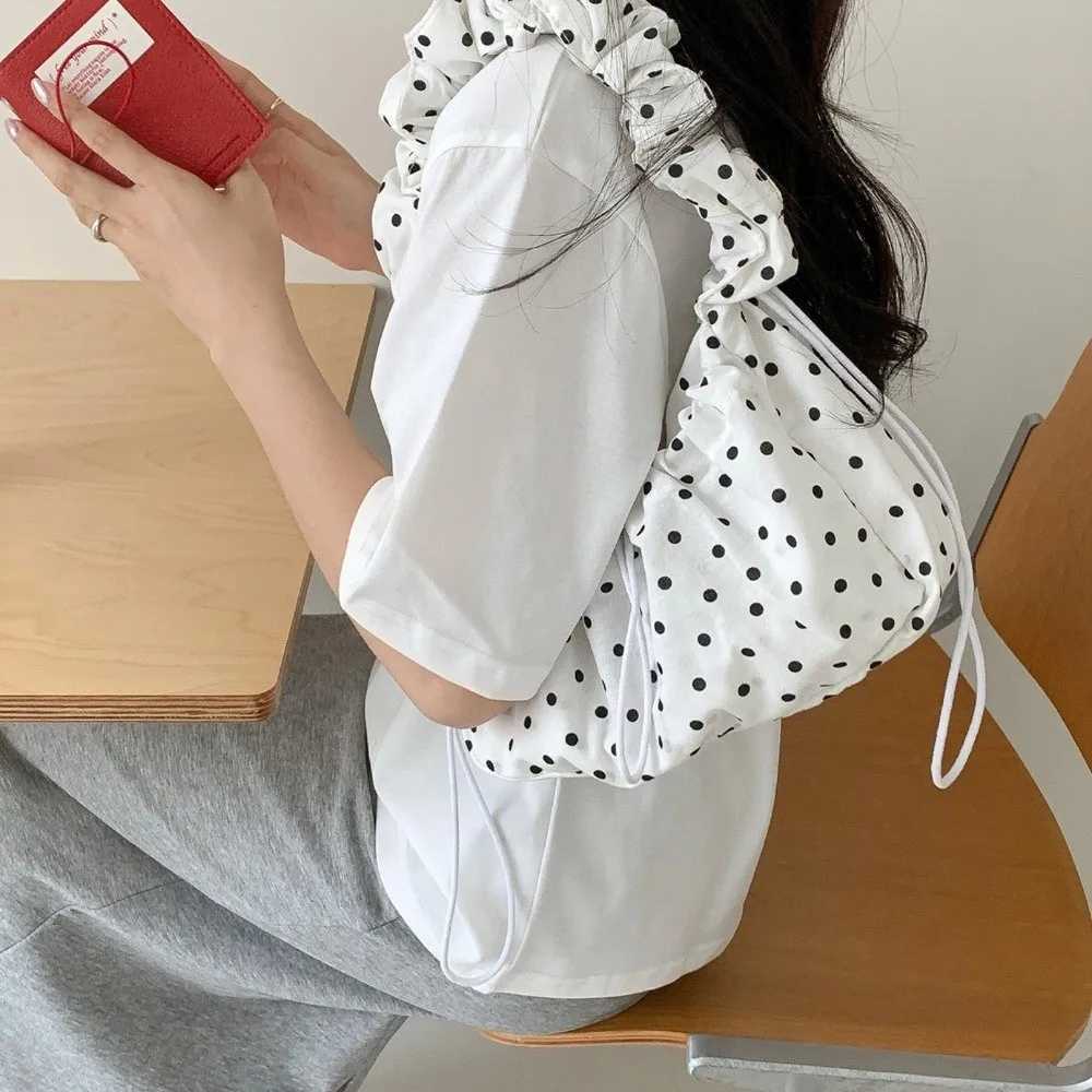 Versatile Polka Dot Underarm Bag Korean Style Lightweight Drawstring Shoulder Bag Clutch Purse Large Capacity Z250807