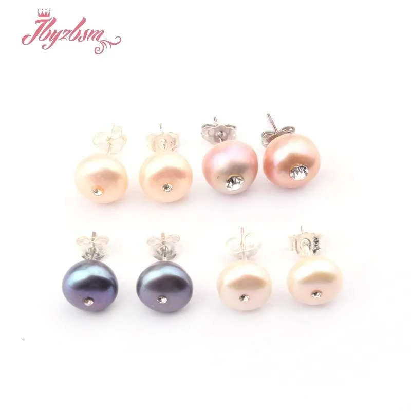 9mm Round Pink Purple White Natural Freshwater Pearl Elegant Minimalist Stud Earrings 1 Pair Party Anniversary Jewelry Gift 250805