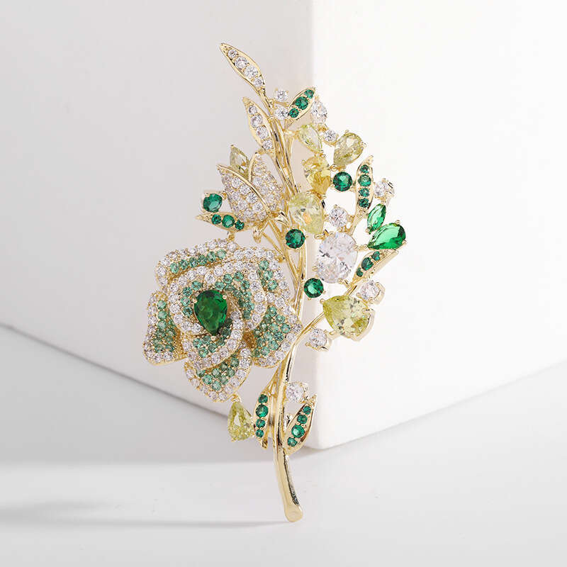 Korean Heavy Industry Pink Zircon Rose Bouquet Elegant Suit Cheongsam Brooch Pin for Women