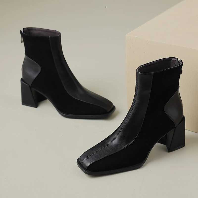 Vintage Square Toe Women Ankle Boots with Back Zippers Short Booties Autumn Winter Ladies Ccise Office Thick Heels Shoes XJ250807