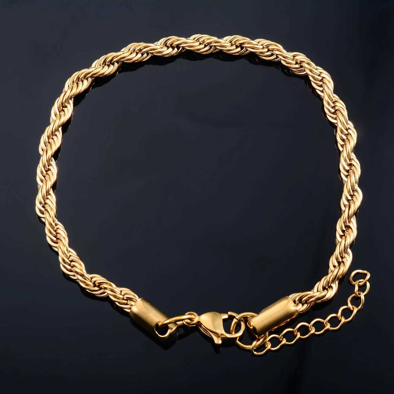 Men Stainless Steel Rope Chain Bracelet for Women Hand Bangle in Gold/Silver Color Foot Ankle Anklet Jewelry Accessories DIY Gift W250807