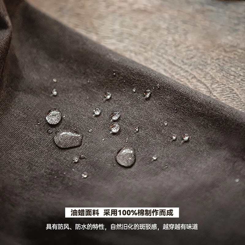 Maden Mens Vintage Waxed Windbreaker Corduroy Turndown Collar Midlength Overcoat Windproof and Waterproof Trench Loose Jacket 250804