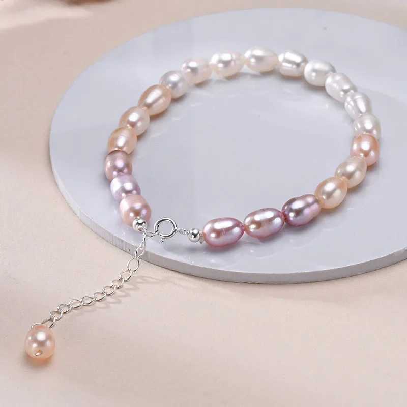 6-7mm Rice Shape Freshwater Pearl Bracelet Pink Purple Mixed Color S925 Sterling Silver Chain Womens Hand Bracelet Jewelry W250807