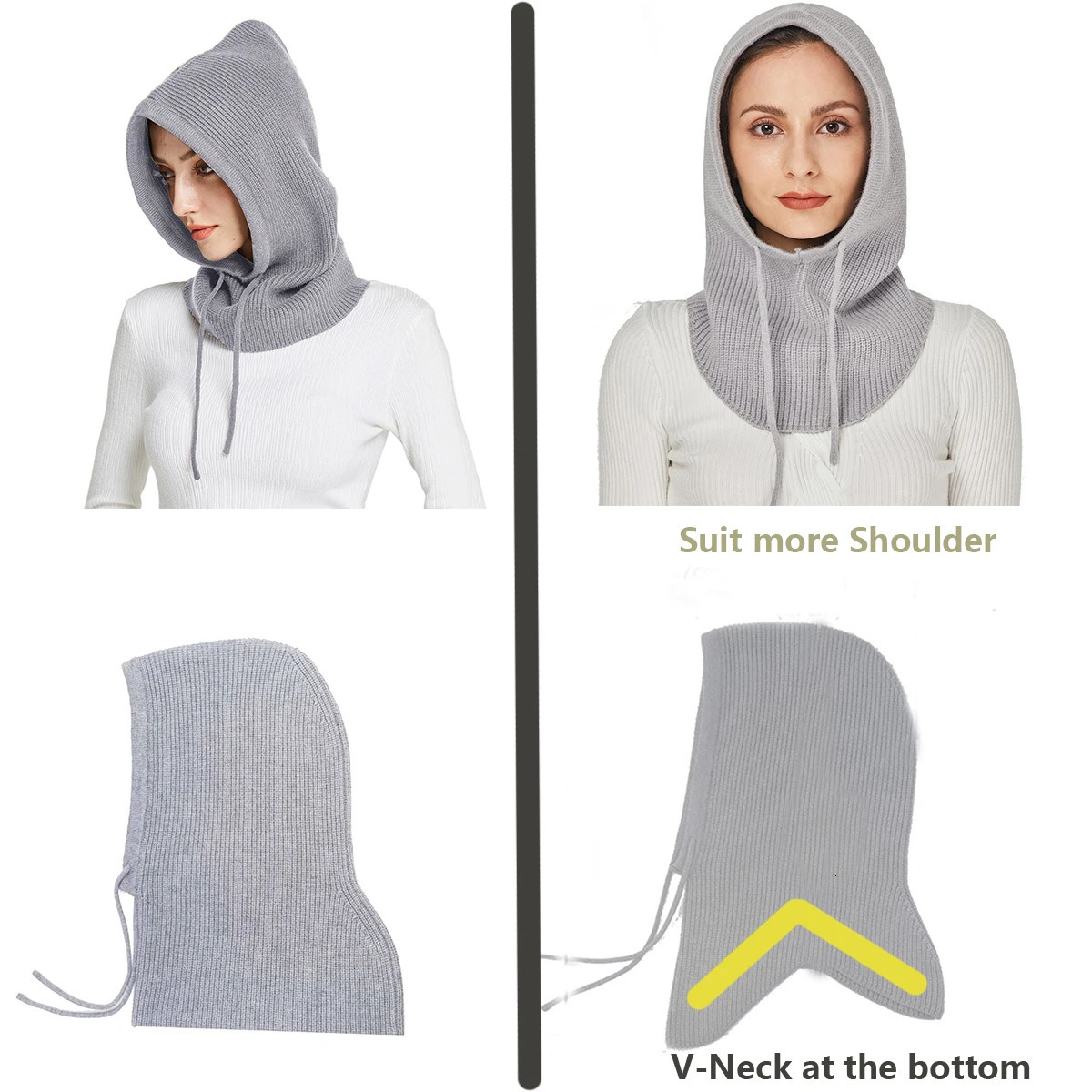 Sparsil Unisex Knit Scarf Hood Hat Winter Women Cashmere Beanie Bonnet Lady Wool Neck Face Protect Balaclava Skullies Men Hooded 250805