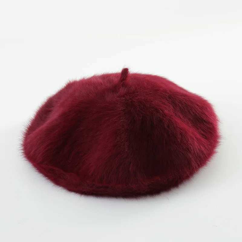 Winter Rabbit Fur Beret Hats Women French Painter Hat Girls Solid Color Soft Berets La Fashion Flat Wool Berets Wholesale XJ250807