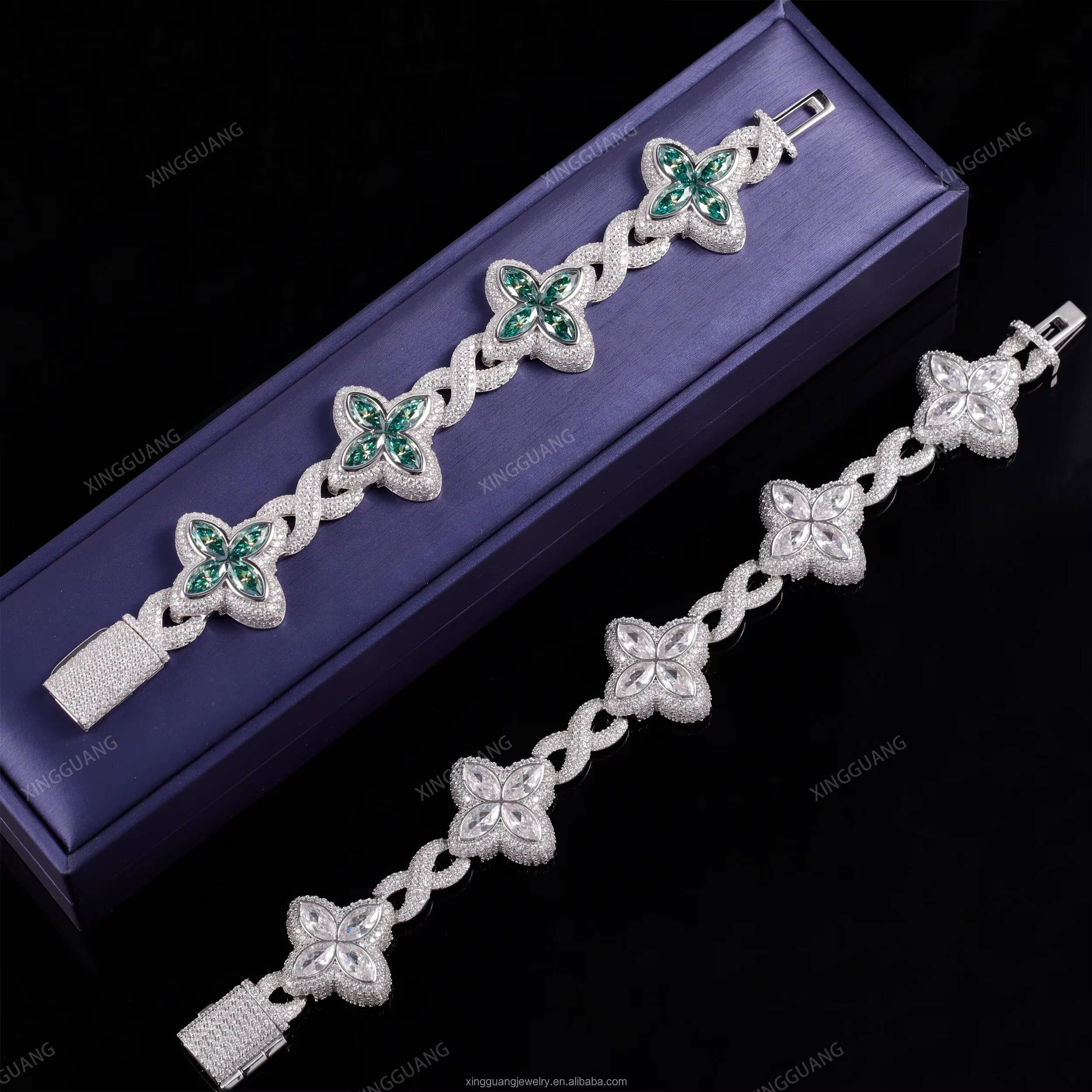 XG Pass Diamond Tester Clovers Bracelets Iced Out Moissanite Cuban Bracelets Silver Plated Gold Vvs Moissanite Bracelets for Men