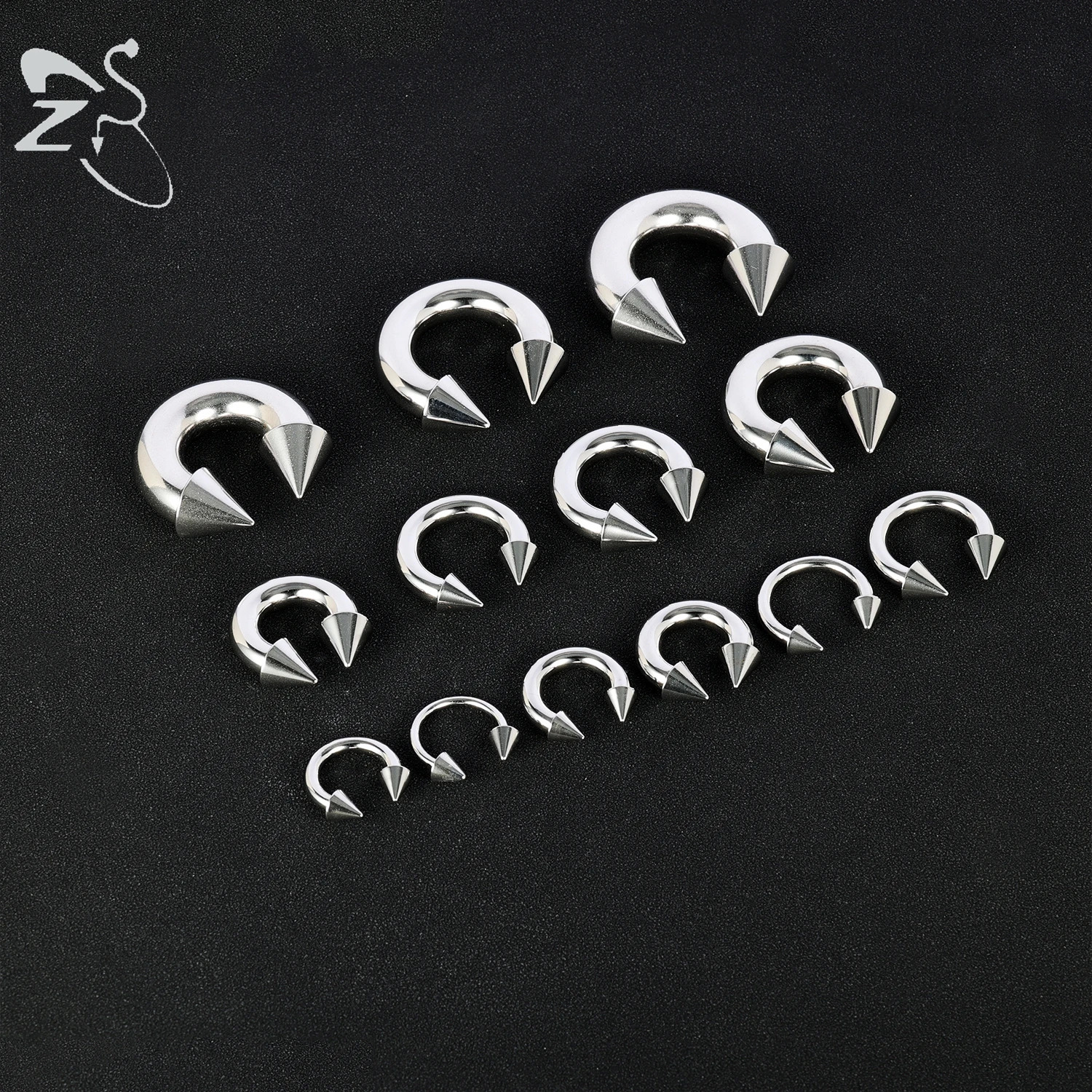 ZS 1PC 2/4/6/8G Spike Horseshoe Nose Ring Stainelss Steel Cone Large Gauge Piercings Internal Threaded Septum Nose Ear Expander 250805