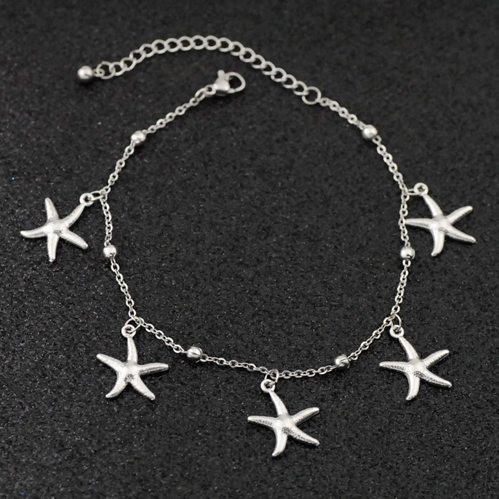 Stainless Steel Ocean Shell Star Dolphin Pendant Anklet Silver Color Chain Anklet Women Summer Beach Barefoot Sandal Jewelry1PC Y250805