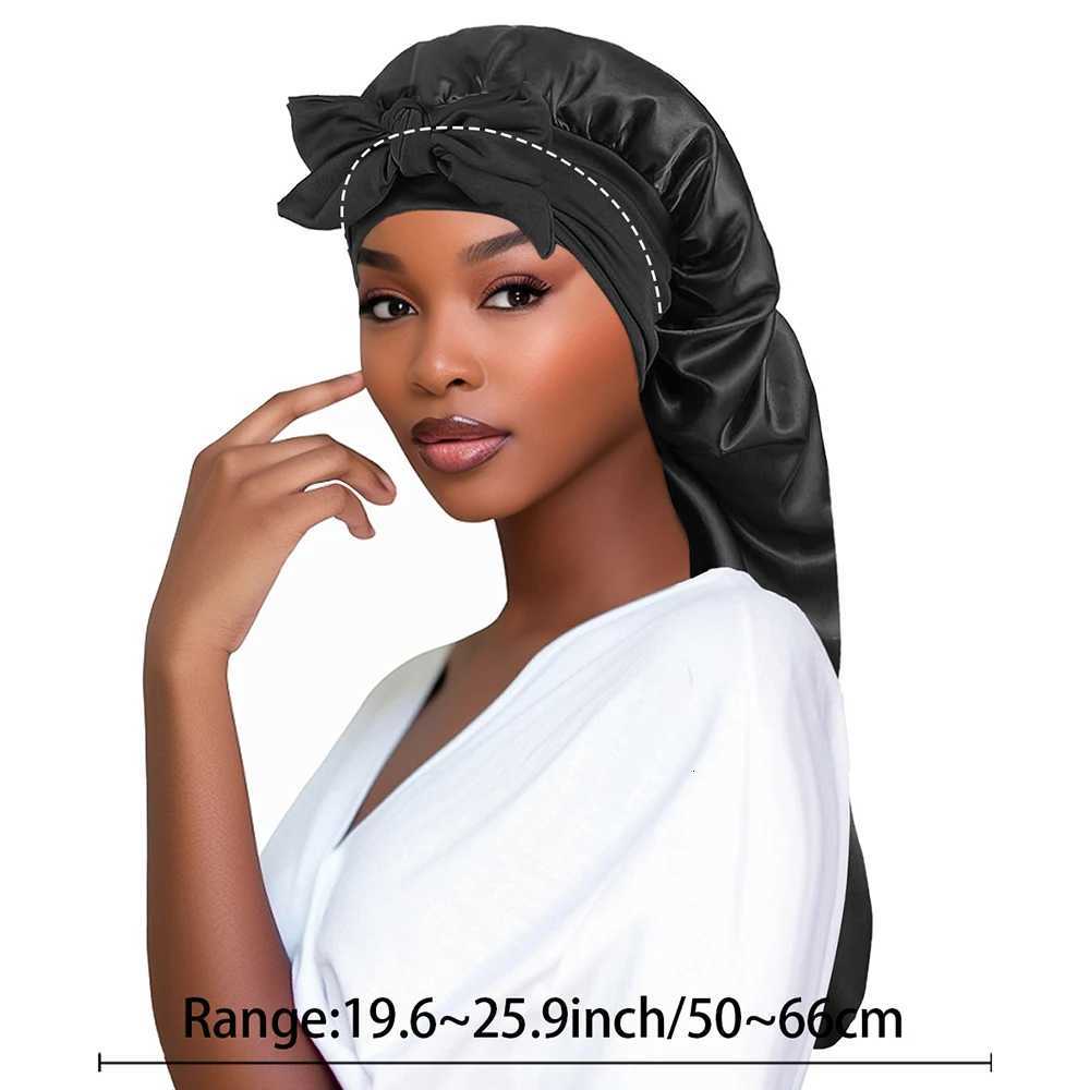 Women Bonnet Satin Sleeping Hat Long Tail Braid Hair Night Sleep Cap Head Cover Bonnets Shower Caps For Sauna Bathing Bonnet Z250808