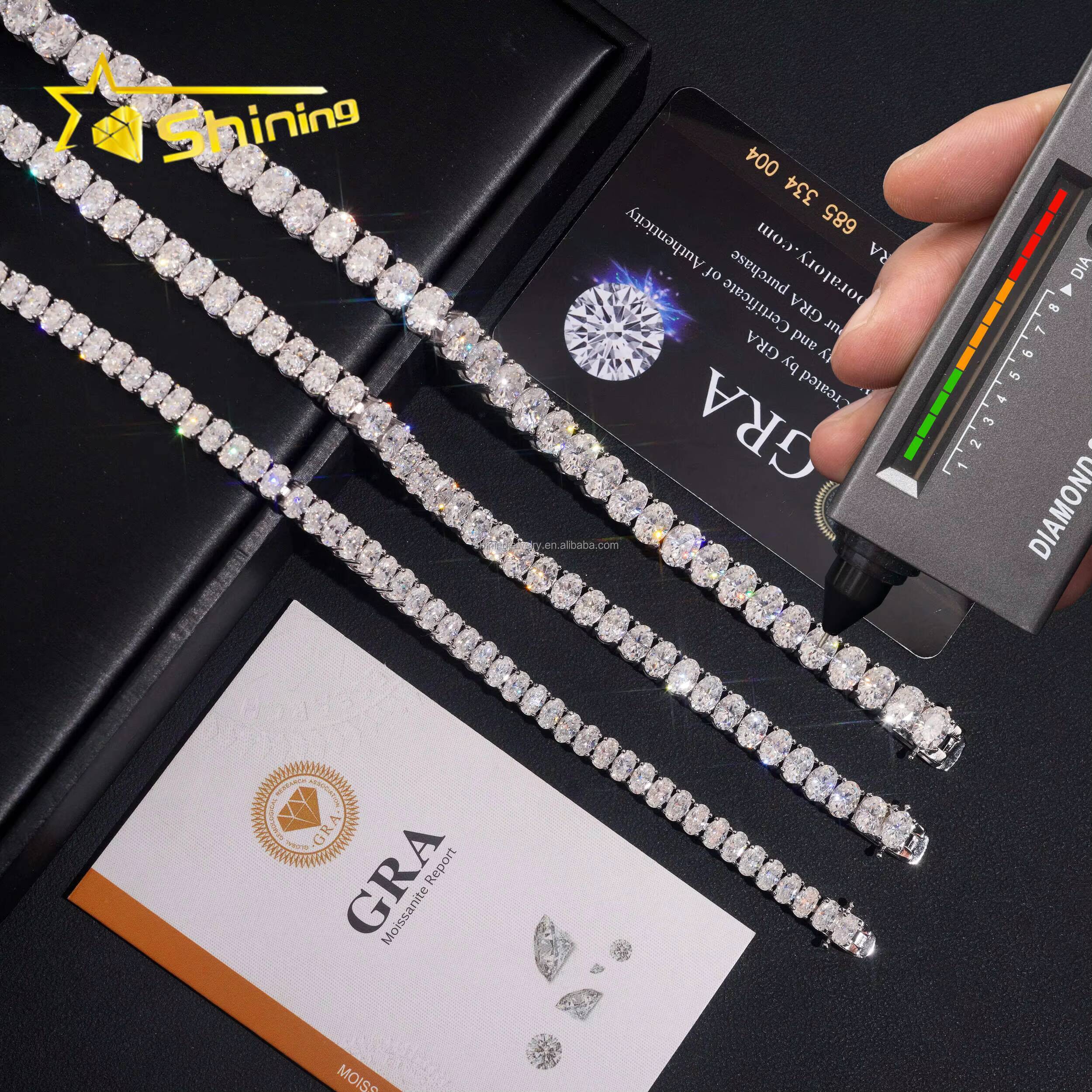 Most Popular New Arrivals Hip Hop Vvs Oval Moissanite Diamond Iced Out GRA Certificate S925 Silver Tennis Bracelet Man Gift