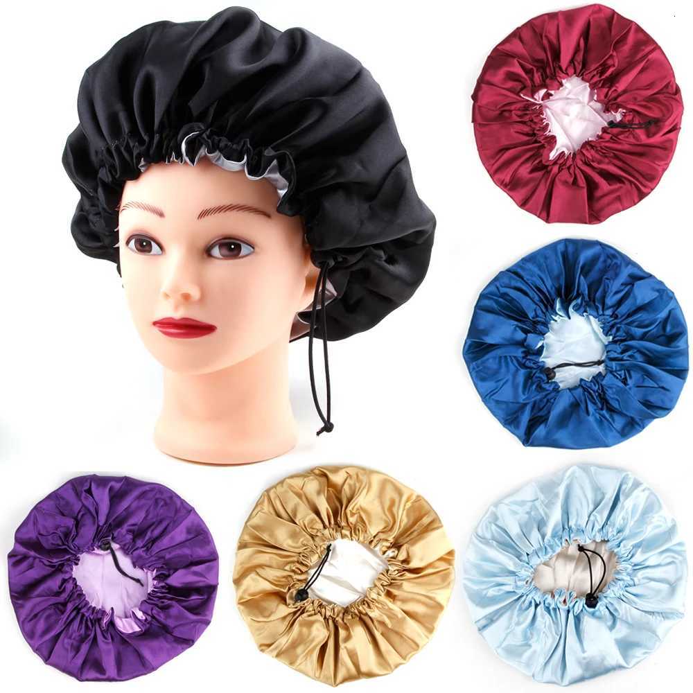 Sleeping Satin Hair Cap Curls Reversible Night Hat Double Layer Silky Bonnet Adjusting Button Bonet Women Hair Heating Cap Tool Z250808