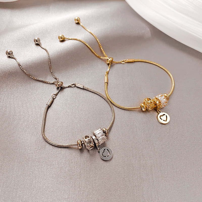 Korean Dongdaemun Fashion Dia-Studded Small Waist Heart Simple New Ins Trendy Personality Bracelet for Women