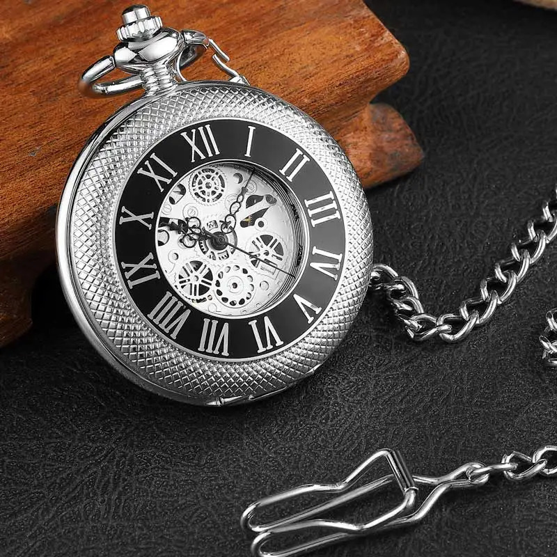 Pocketwatch Silver Roman Numerals Antique Hand Wind Mechanical Pocket Watch Skeleton Steampunk Unique Gear Men Women Top 250807