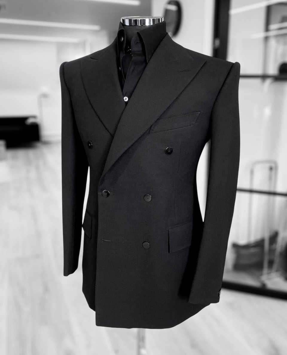 Formal Wedding Tuxedos 1 Pcs Jacket Black Double Breasted Men Suit Peaked Lapel Groom Evening Business Prom Blazers Customized