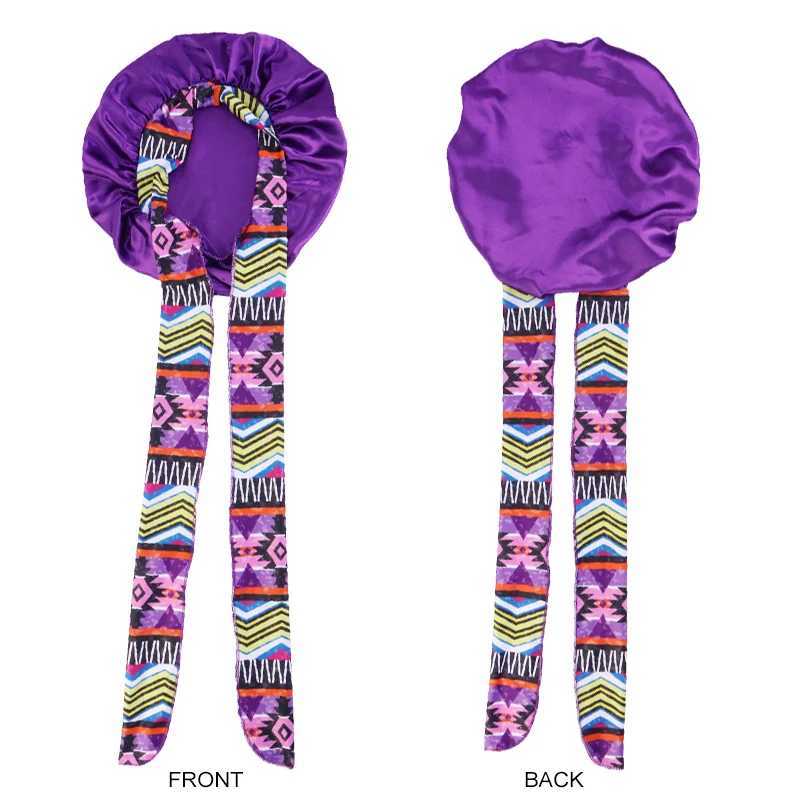 2PCS/LOT Boho Printed Headband Satin Bonnet Lace Up Bowknot Hair Bonnet Elastic Sleeping Night Cap Shower Bath Bonnets For Women Z250808