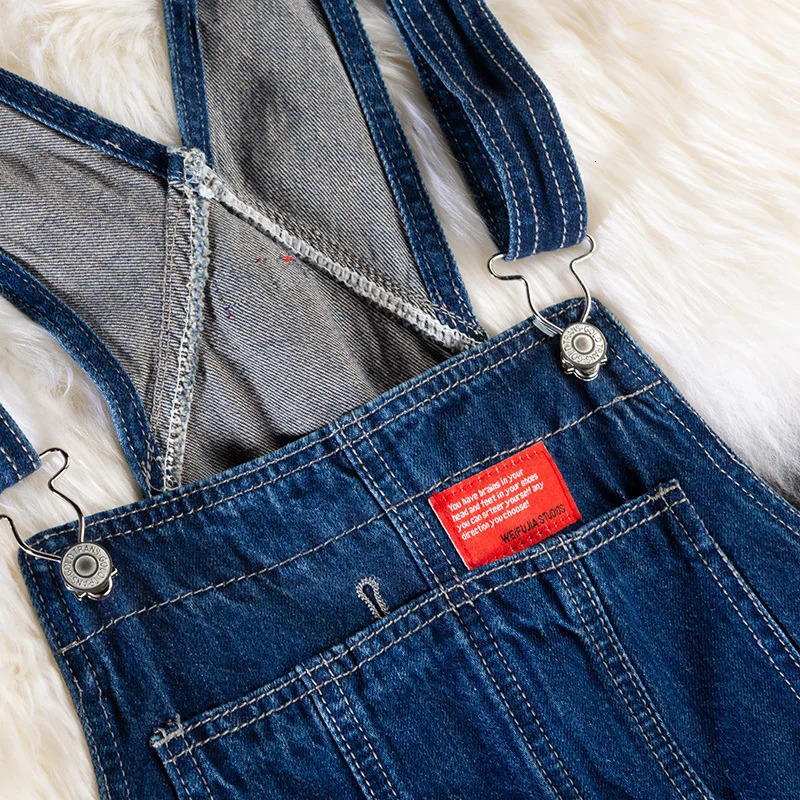 Denim Blue Trouser Men Bib Overalls Pants Jumpsuit Straight Jeans Hip Hop Big Pocket Korean Cargo Casual Trousers Clothing 250804