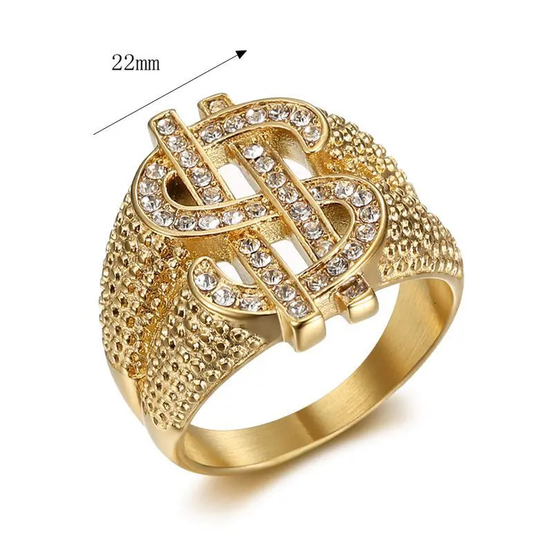 Stainless Steel Hip Hop US Dollar Money Sign Rich Bling Iced Out Punk Rings for Men Women Gift Fashion Jewelry 250717