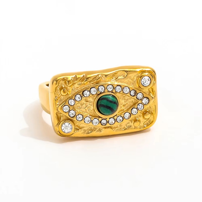 Jewellery Turquoise Eye Design Zircon CZ Pave Pendant Necklace with Matching Ring Stainless Steel Jewelry Set for Special Occasions Gift Textured Acce