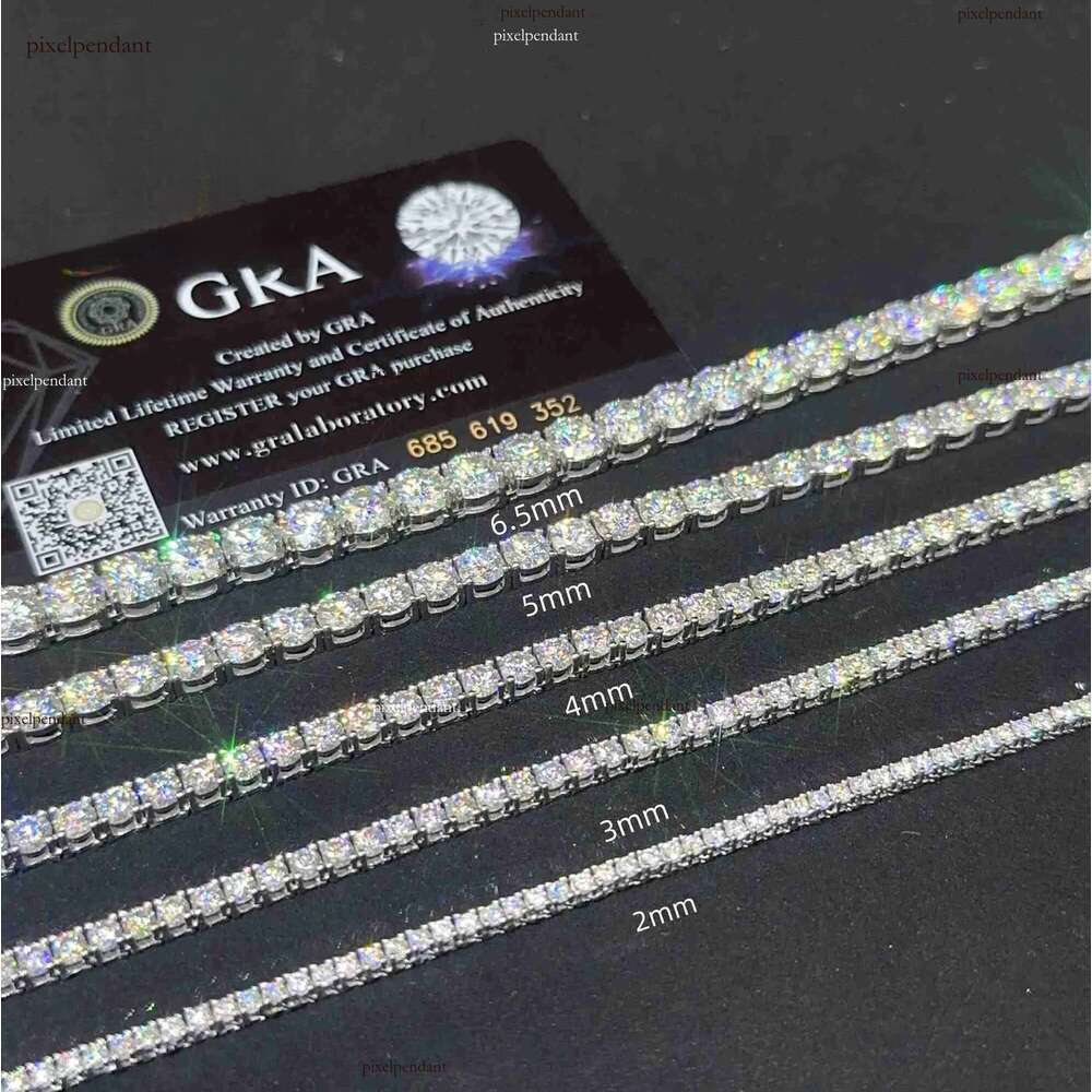 2mm 3mm 4mm 5mm Hip Hop Necklace Sier vvs moissanite tennis chain women mens necklace pass dia tester Chain
