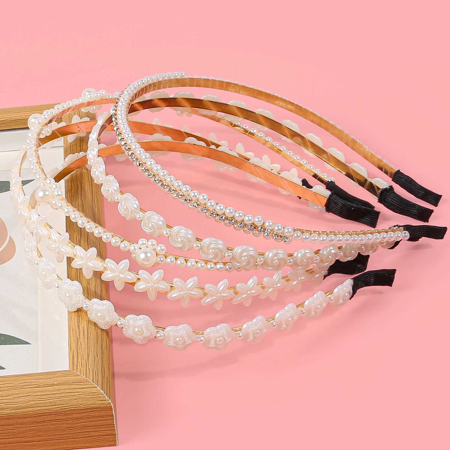 5PCS Fashion Pearl Bands Wen Girls Band Crystal Haiands Girls Wen Band Party Wedding Hair Accessories Y250808