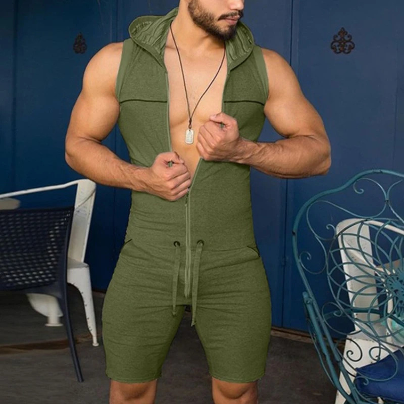 Casual Jumpsuit for Men Mens Hooded Sporty Sexy 250804