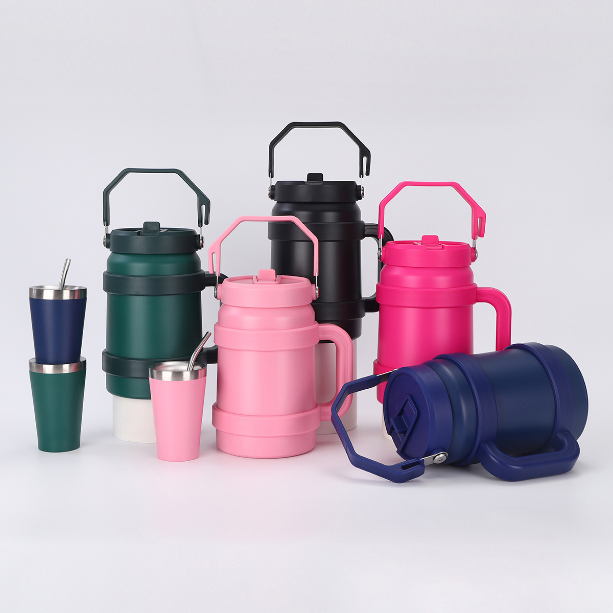 1500ML 2000ML Thermos Large-capacity Bucket Set Self-driving Car Handle 304 Stainless Steel Insulated Cup Travel Outdoor Sports Water Bottle 2025 New 