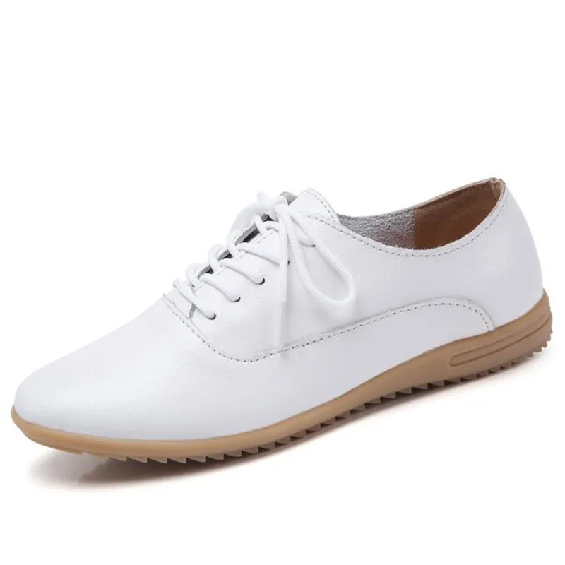 Genuine Leather Summer Loafers Women Casual Shoes Moccasins Soft Pointed Toe Ladies Footwear Women Flats Shoes White 250805