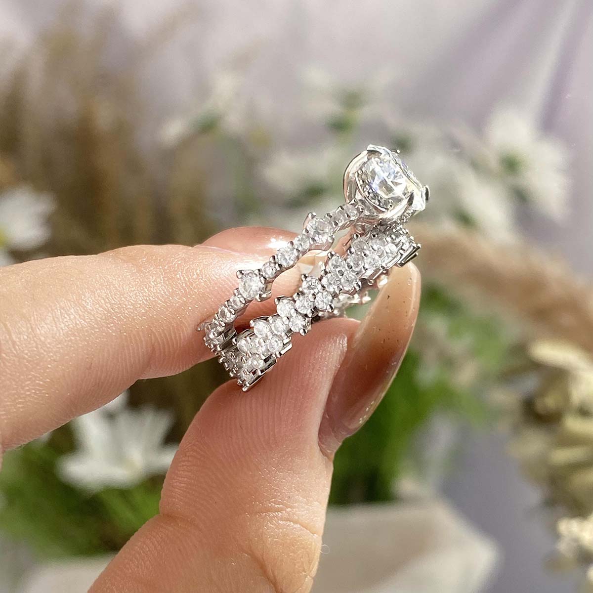 MT 3CT Miossanite Wedding Ring Women, Stackable 2-Piece Set High-Quality 925 Sterling Silver Bridal Jewelry Set Valentine's Day Gift - with GRA C