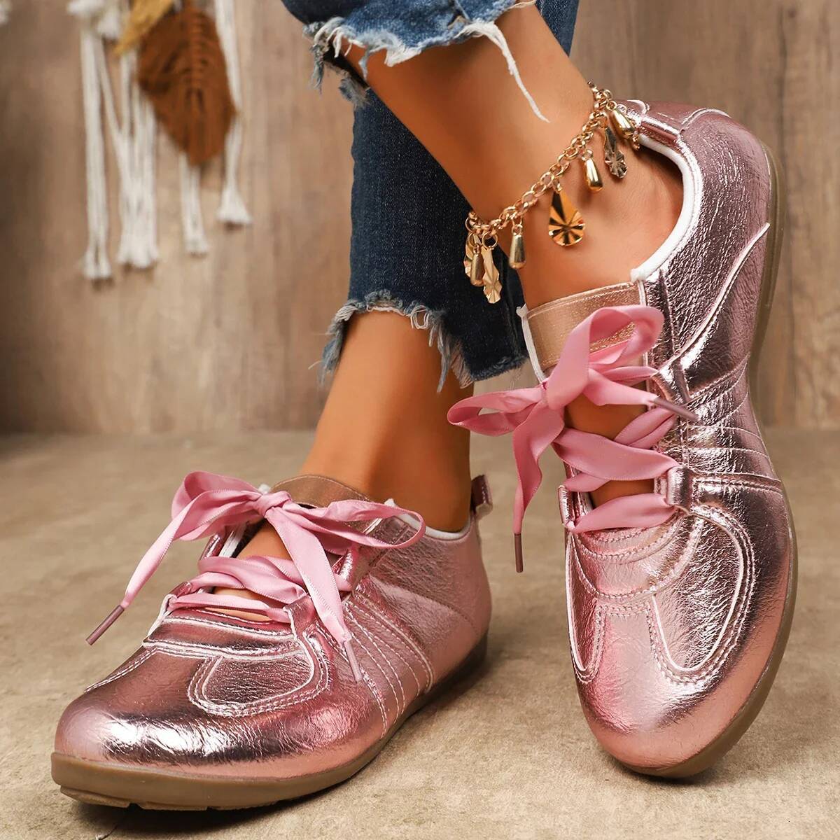 Fashion Gold Sier Women's Flat Sneakers Lightweight Soft Sole Casual Woman Comfortable Non Slip Pink Shoes Plus Size 43 ddmysaturn