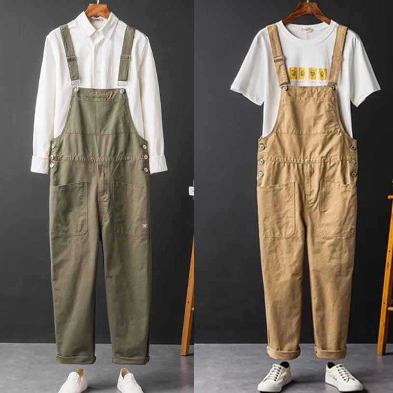 Retro Work Suit Jumpsuit Couple Loose Fitting Straight Pants Large Pocket Thick Casual Overalls Men Onepiece Suspender Trousers 250804
