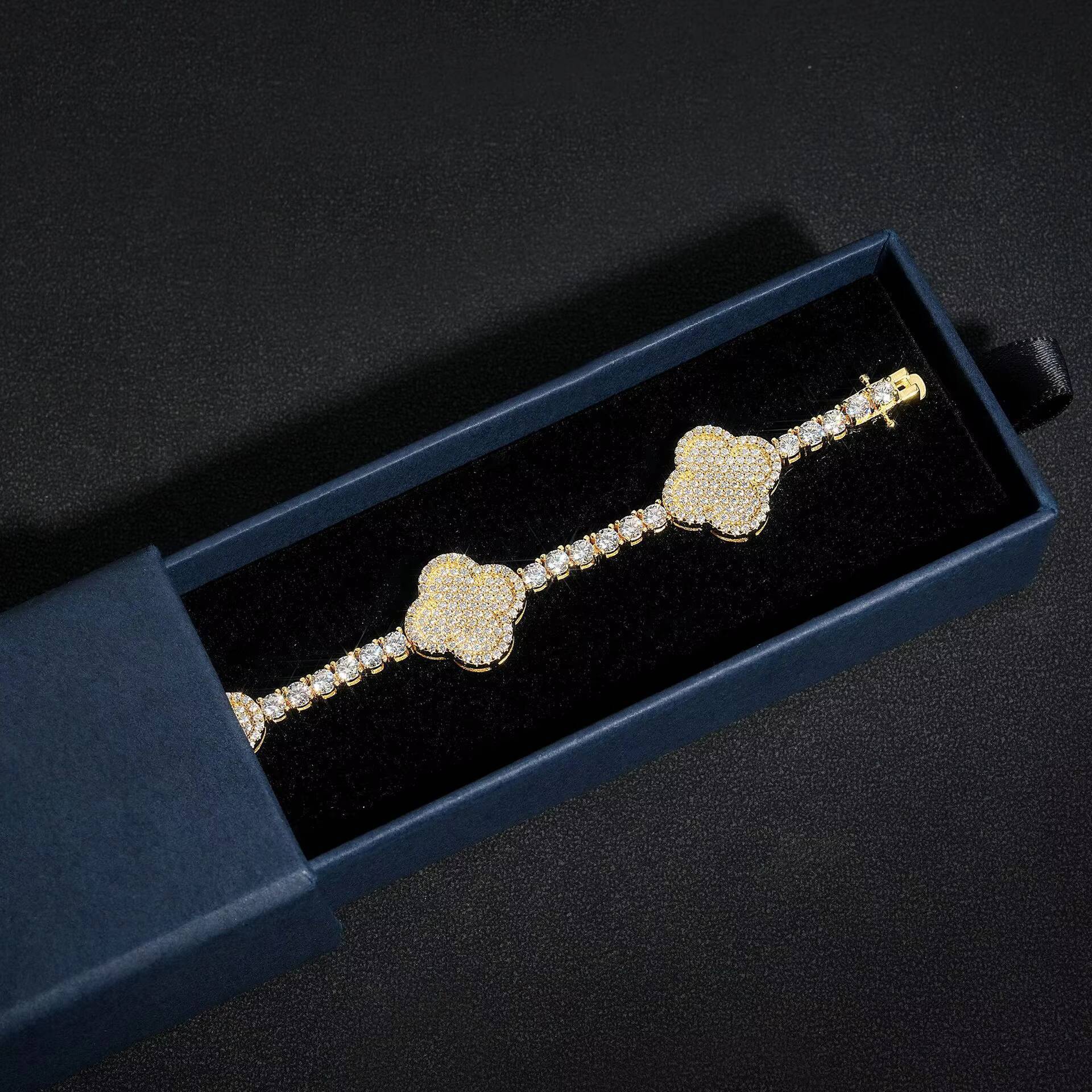 925 Sterling Silver Luxury Tennis Bracelet New GRA Certified Moissanite 3mm/4mm Elegant Clover Bangles