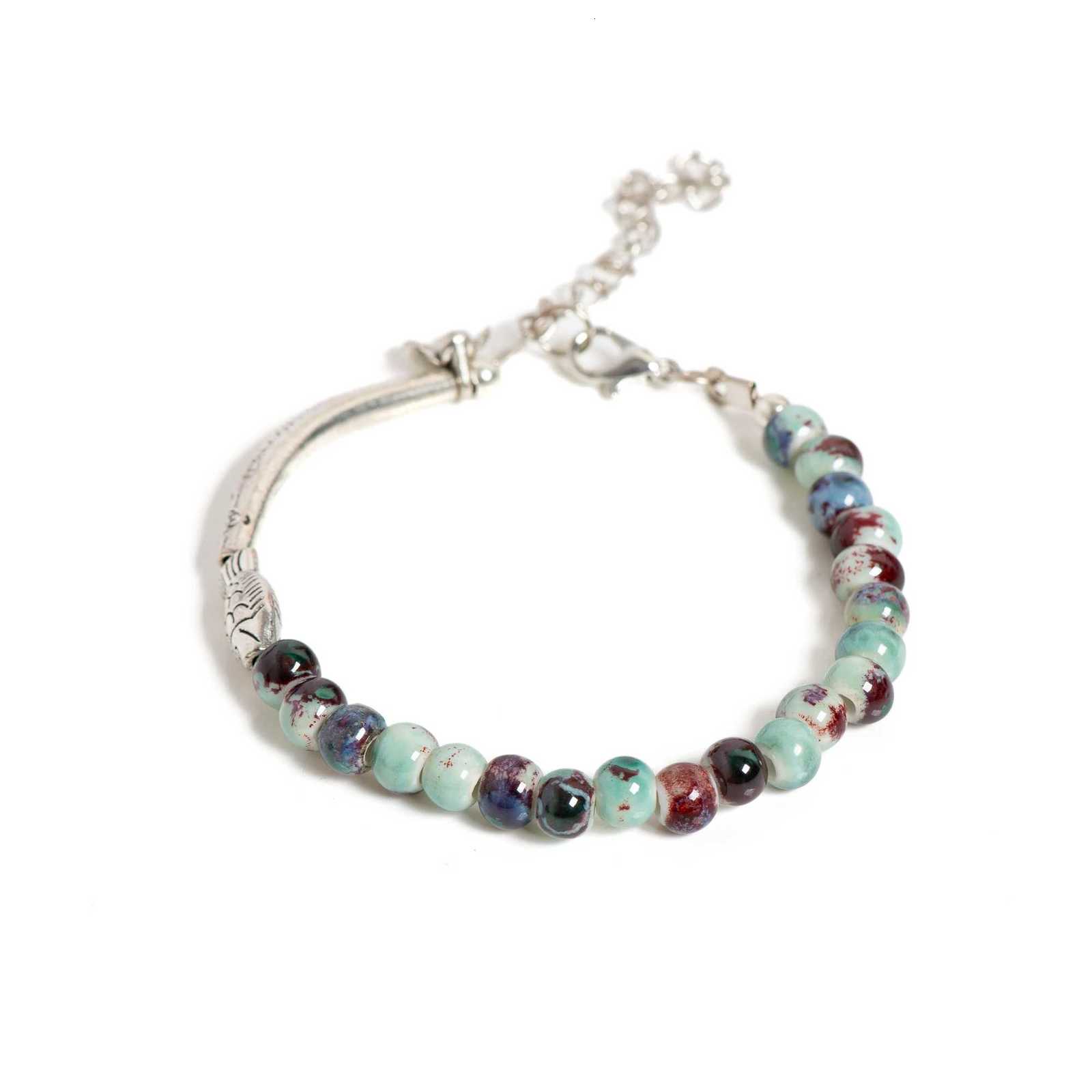 Handmade Floral Fish Ceramic Beaded Bracelet Adjustable Boho Elegant Jewelry with Silver-Plated Accents for Women 001188 Z250807