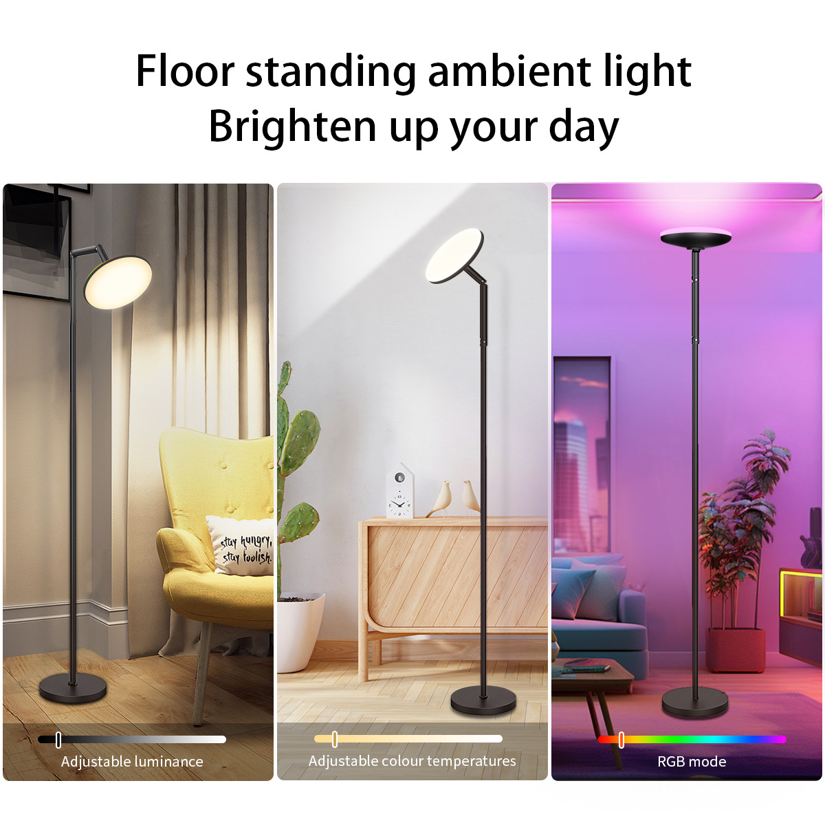 Versatile Adjustable Standing Light Fixture - Ambient Dimmable Bulb Illumination Can connect to Bluetooth - HCP067