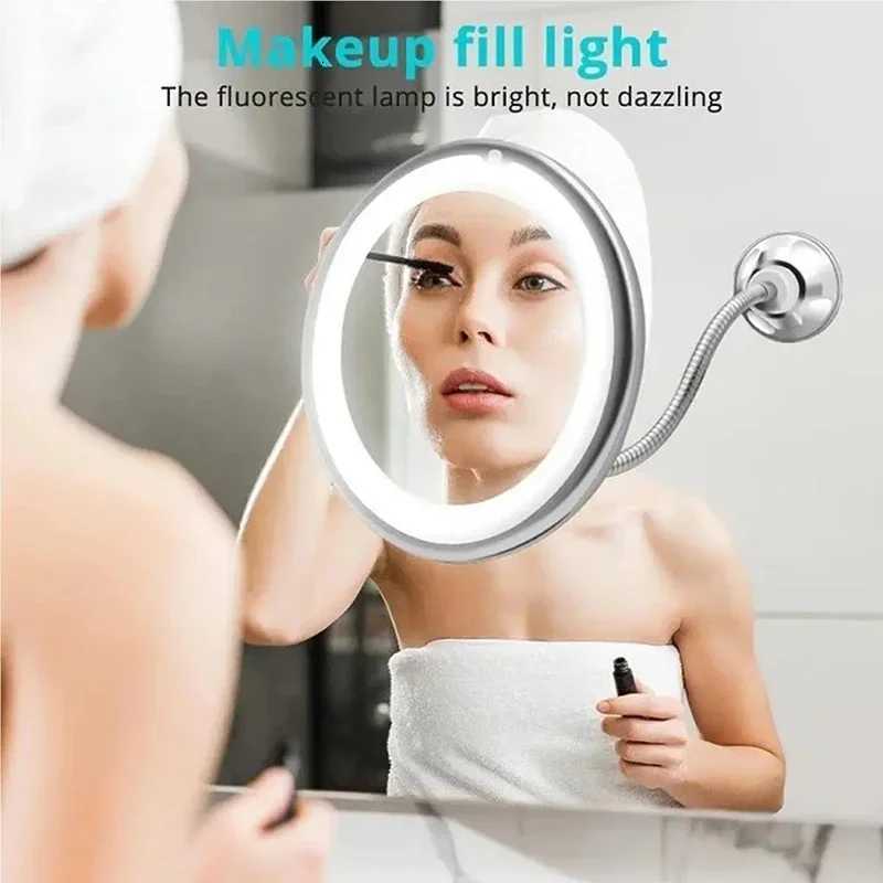 10x Magnifying Vanity Mirror with Lights Touch Screen LED Lighting Dressing Makeup Lamp Bottom Sucker Flexible Portable Design Z250807