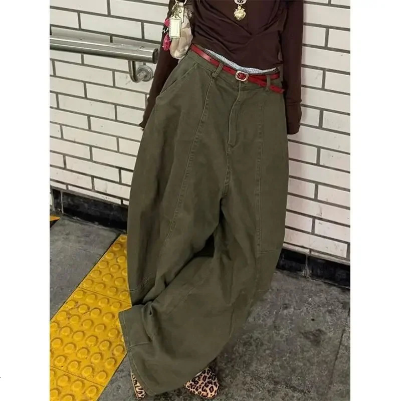 Y2K Women Streetwear Vintage Cargo Harajuku Parachute Jeans Wide Leg Gyaru American Retro Denim Pants 2000s Trousers Clothes 250804