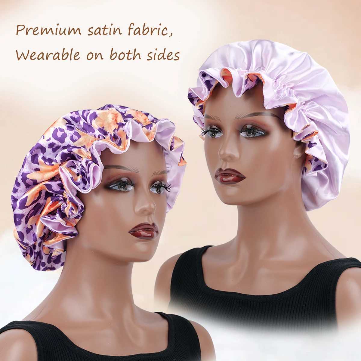 1PC Satin Bonnet for Hair Leopard Floral Print Ruffle Trim Protects Hair Lock Moisture Save Styles Sleep Cap for Women/Men Z250808