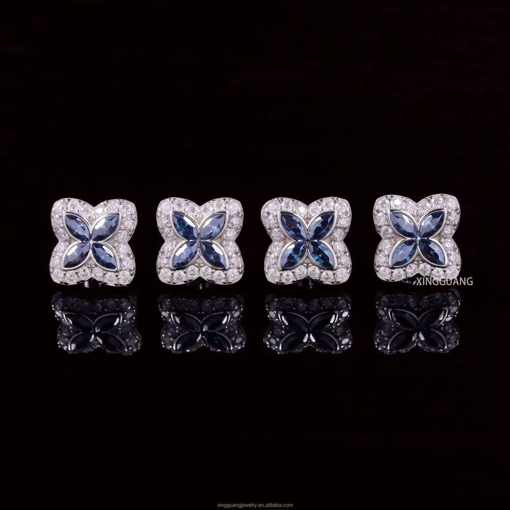 High Quality White Gold Plated Sterling Sier Shiny Vvs Moissanite Dia Four Leaf Clover Jewelry Stud Earring