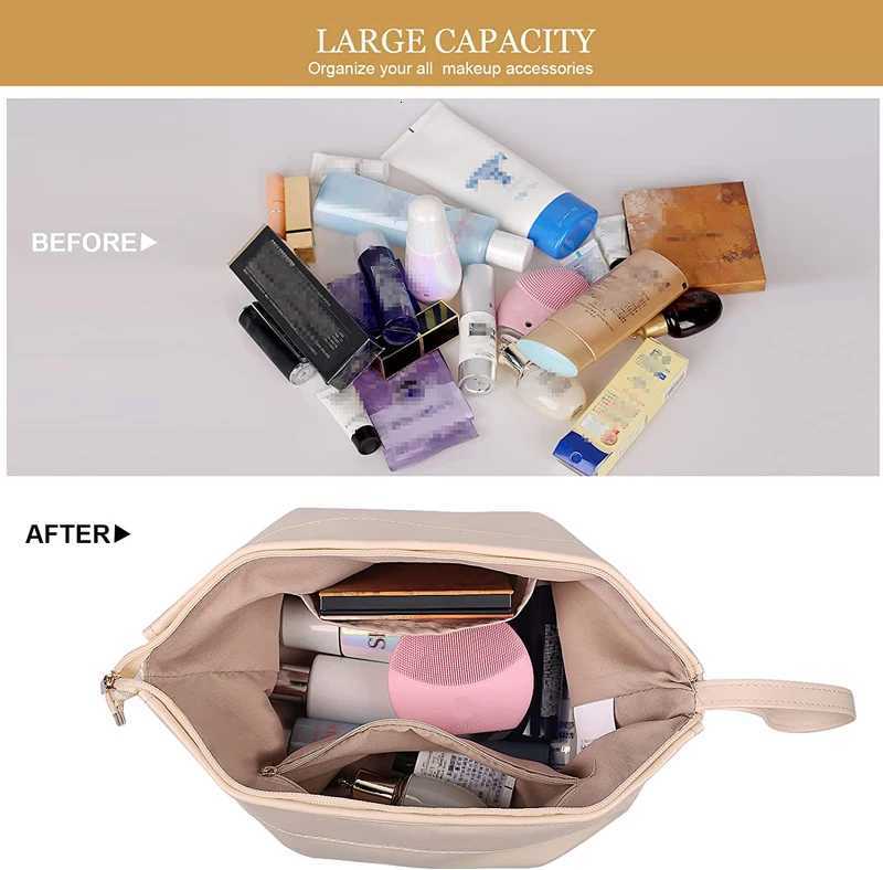 Travel Large Double Layer Cosmetic Bag Waterproof Leather Makeup Bag for Girls Portable Toiletry Bag Make Up Storage Organizer Y250808
