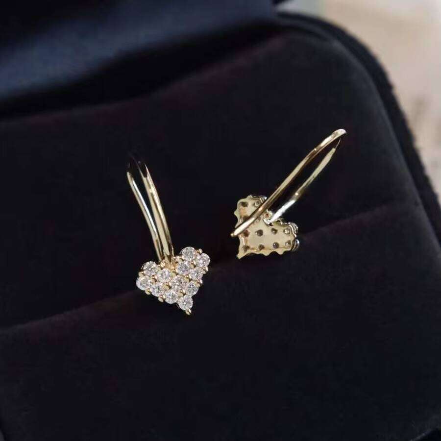 Light Gold Lab Custom Hoop Dia Stud Jewelry Womens Heart Shape Earrings