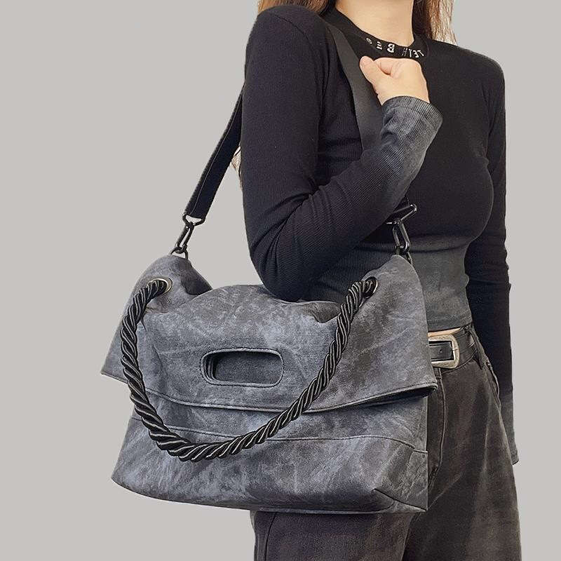 2025 New bags Imitation Denim Soft Designer Leather Tote for Women A4 Class Capacity Crossbody Commuting Large Shoulder Bag