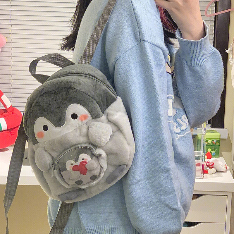 2025 Autumn New Women s Backpack Penguin Cartoon fashion Women s Backpack Cute Girl Backpack Plush Doll Mini Backpack Autumn New Designer Backpack