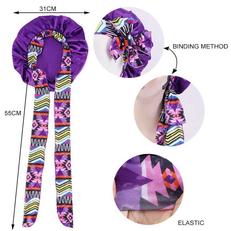 2PCS/LOT Boho Printed Headband Satin Bonnet Lace Up Bowknot Hair Bonnet Elastic Sleeping Night Cap Shower Bath Bonnets For Women Z250808
