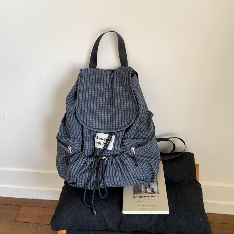 2025 Autumn fashion New Women s Backpack Simple Style Large Capacity Pulling Rope Women s Backpack Autumn Multi Pocket Grid New Designer Backpack