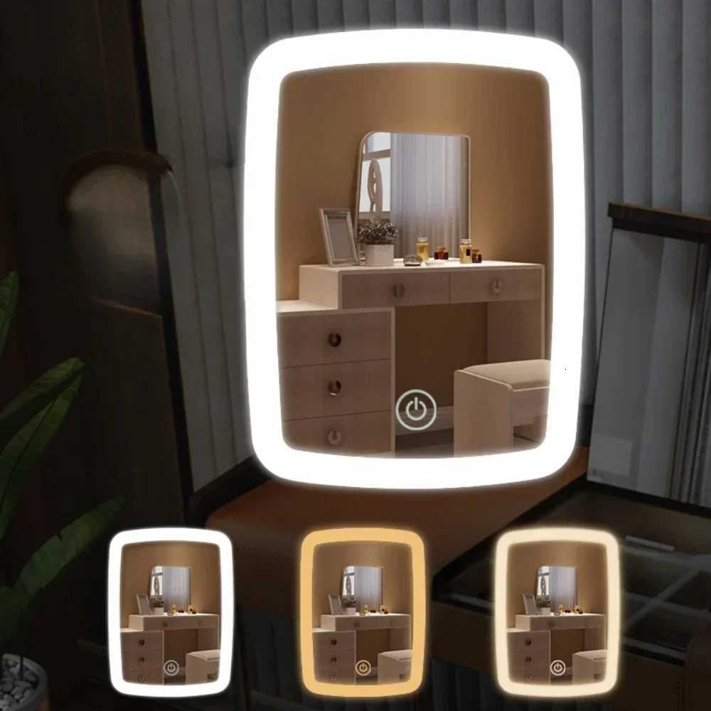 LED Makeup Mini Mirror with Stand Desktop Folding Compact White Square Travel Makeup Mirror with Light Dry Battery and USB Plug Z250807