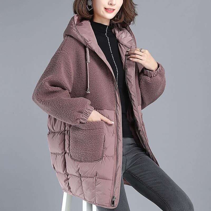 Women's Clothing Loose Warm Jacket Mid Length Lamb Wool Large Size Cotton Thickened Coat