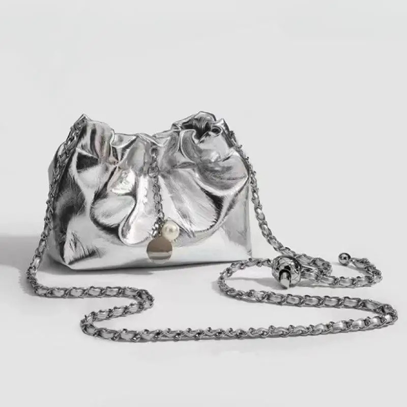 Silver Folded Chain Buet Bag Womens Crossbody oulder Bag Summer Sle Casual Soft Handle Polyester Magnetic B... 250804