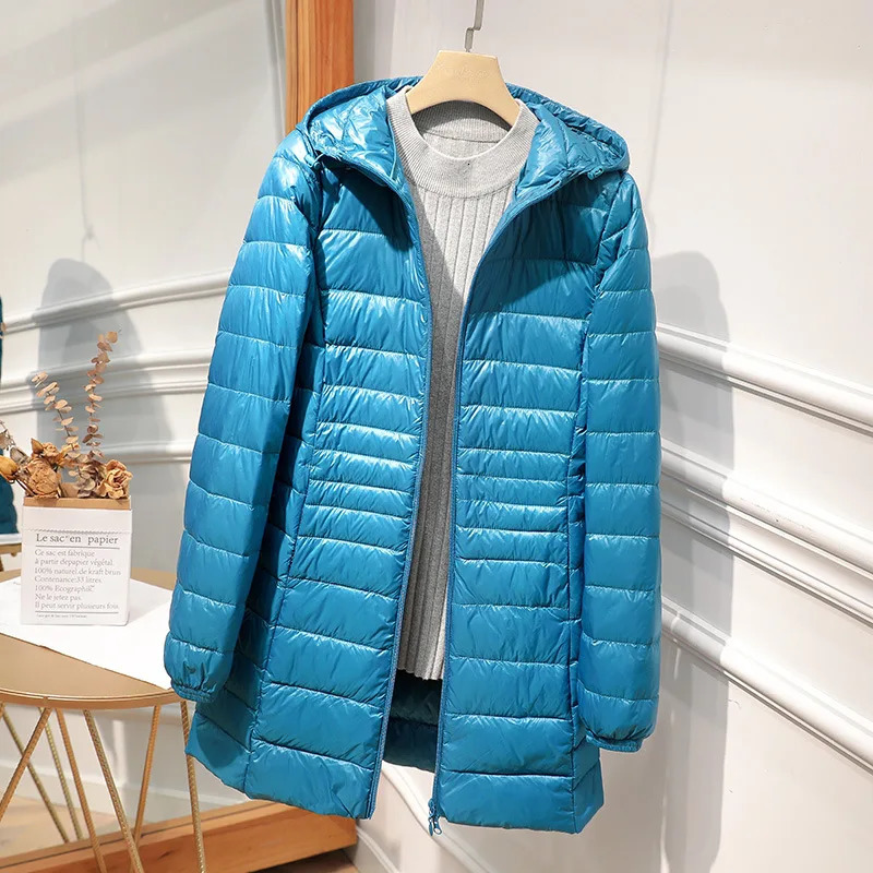 Female Long Warm Down Coat with Portable Storage Bag Women Light Down Jacket Ladies Overcoats Hip-Length High Street 250807